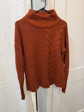 Women's high neck cable knit orange sweater size M